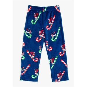 MUNKI MUNKI Christmas Pajama Plush Pants Blue Dog Sled Unisex Kids